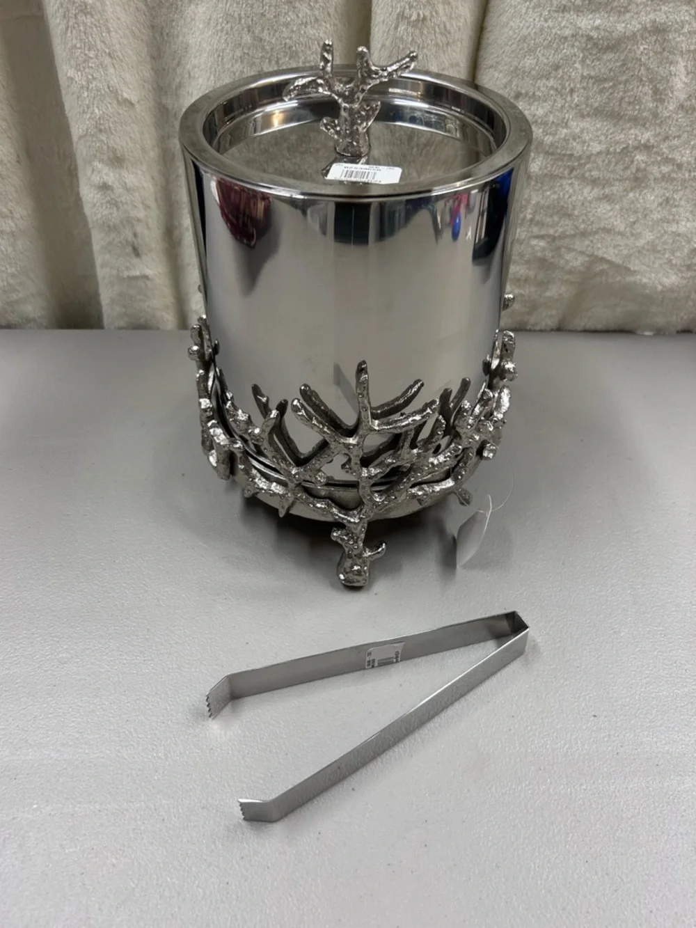 Pottery Barn Silver Coral Handcrafted Ice Bucket Aluminum Steel Nickel Finish